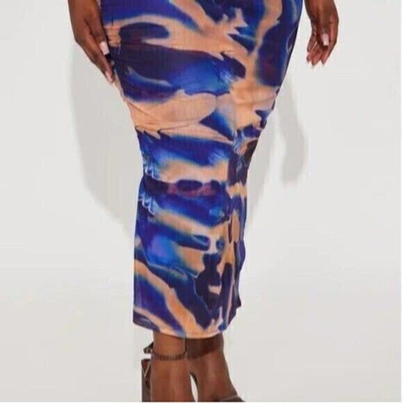 Abstract Print Mesh Elastic Waistband Maxi Skirt Size XS RefN17 - Picture 7 of 7